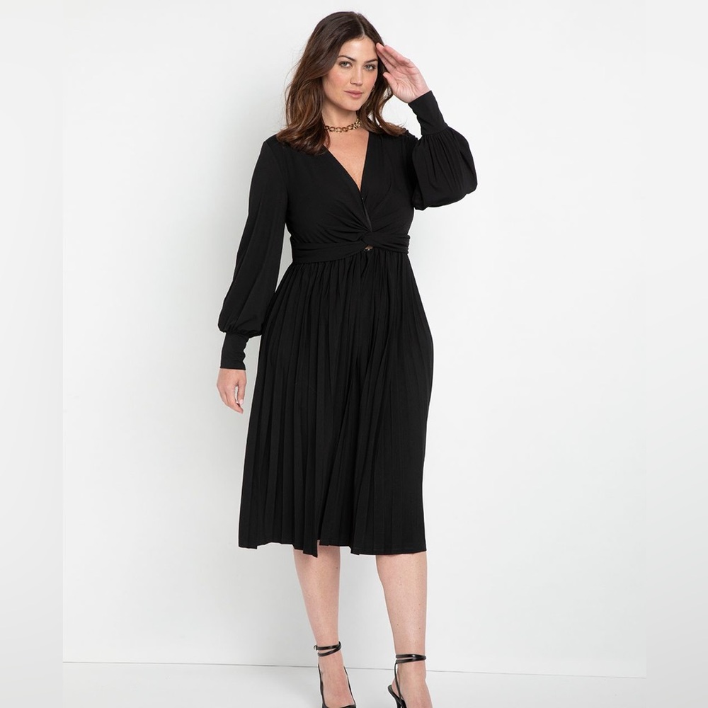 Eloquii Knot Front Pleated Dress